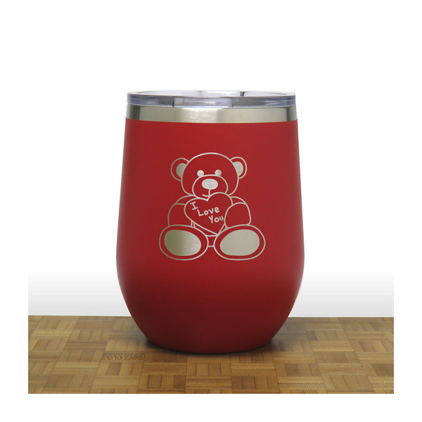 Red - Teddy Bear PC 12oz STEMLESS WINE - Copyright Hues in Glass