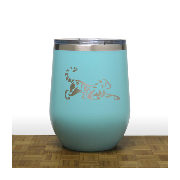 Teal - Tiger PC 12oz STEMLESS WINE - Copyright Hues in Glass