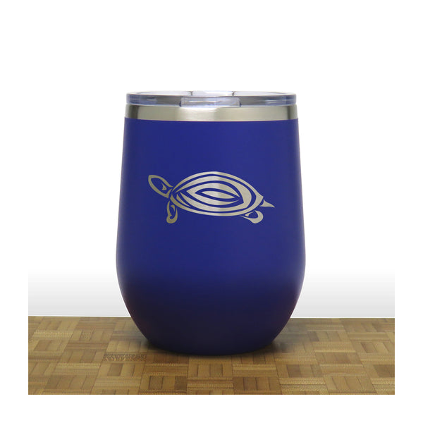Blue - Turtle Design 2 PC 12oz STEMLESS WINE - Copyright Hues in Glass