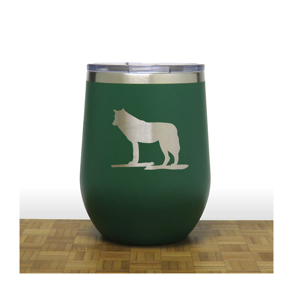 Green - Wolf PC 12oz STEMLESS WINE - Copyright Hues in Glass