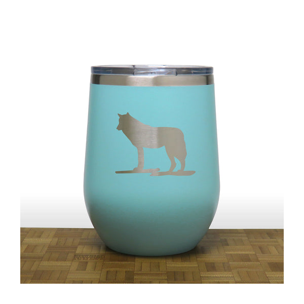 Teal - Wolf PC 12oz STEMLESS WINE - Copyright Hues in Glass