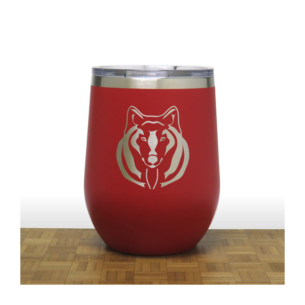 Red -Wolf Face PC 12oz STEMLESS WINE - Copyright Hues in Glass