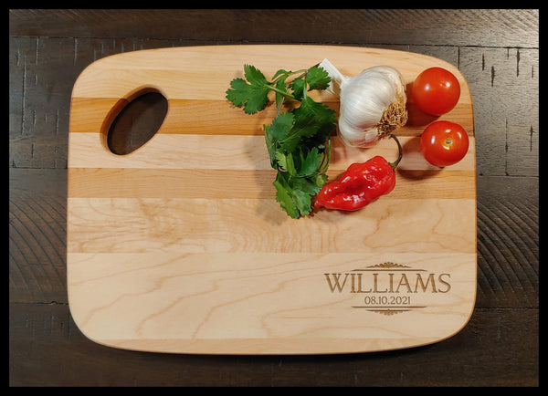 Family Name V1 Charcuterie Maple Cutting Board - Copyright Hues in Glass