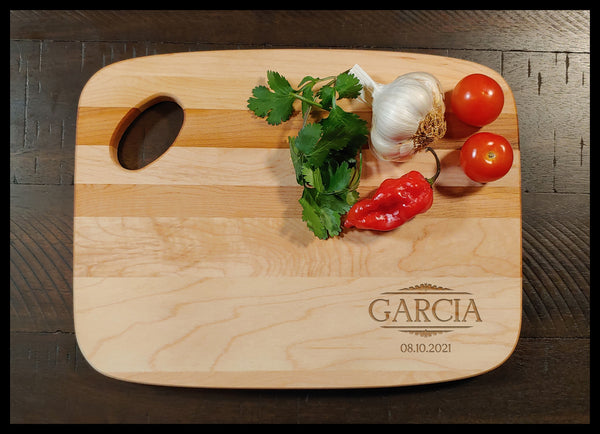 Family Name V3 Charcuterie Maple Cutting Board - Copyright Hues in Glass