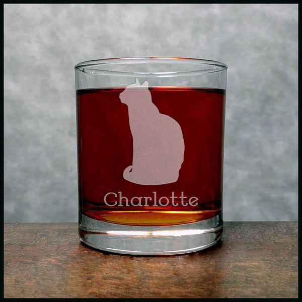Personalized Cat Whisky Glass - Design 5 - Copyright Hues in Glass