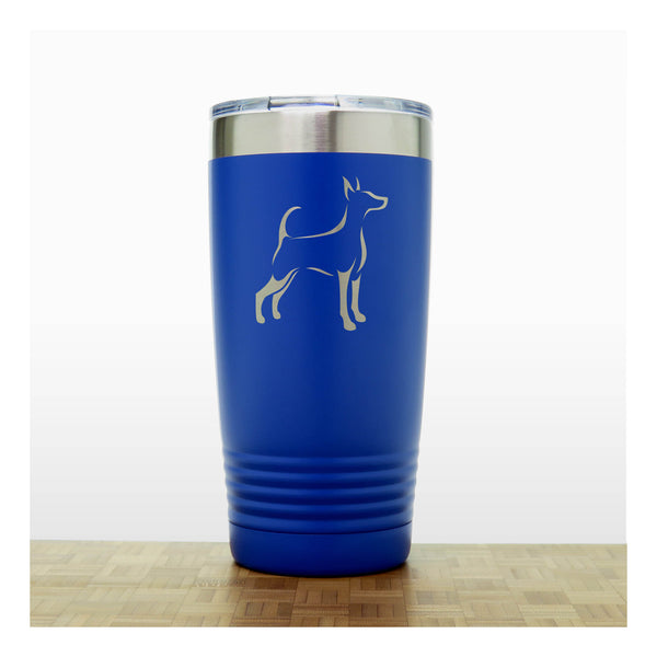 Blue- Long Tailed, Uncropped Ears  Doberman  20 oz Insulated Tumbler - Design 4 - Copyright Hues in Glass
