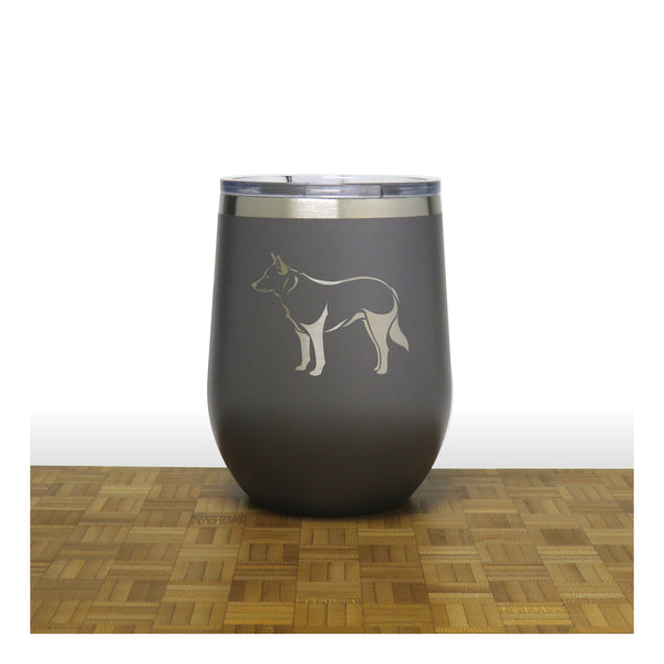 Grey - Blue Heeler PC 12oz STEMLESS WINE - Copyright Hues in Glass
