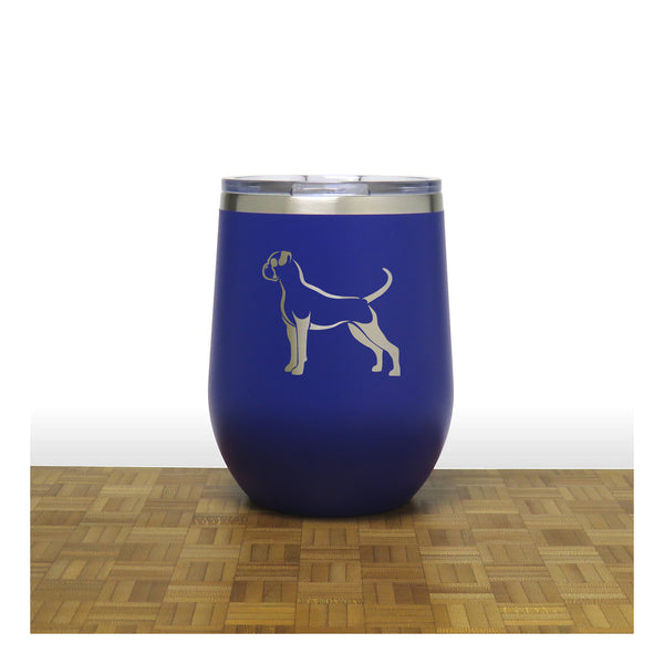 Blue - Boxer Dog PC 12oz STEMLESS WINE - Copyright Hues in Glass
