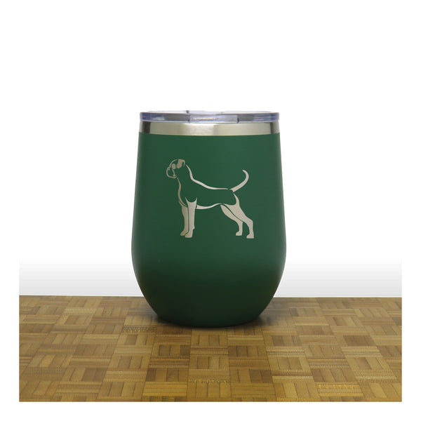 Green - Boxer Dog PC 12oz STEMLESS WINE - Copyright Hues in Glass