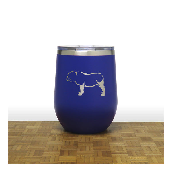 Blue - Bulldog Design 2 PC 12oz STEMLESS WINE - Copyright Hues in Glass