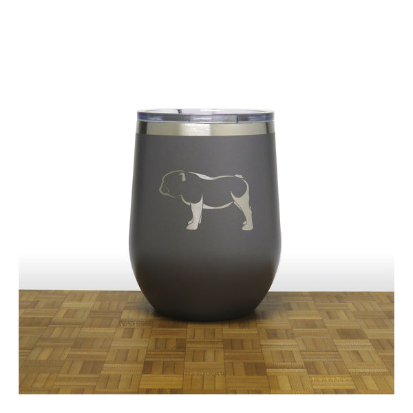 Grey - Bulldog Design 2 PC 12oz STEMLESS WINE - Copyright Hues in Glass