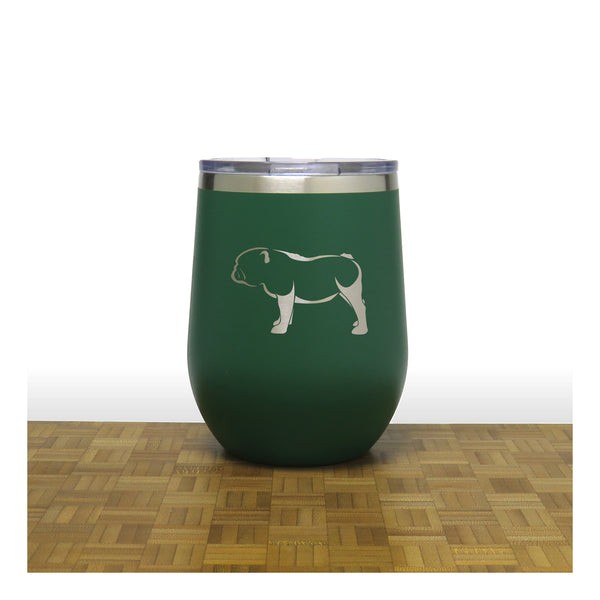Green - Bulldog Design 2 PC 12oz STEMLESS WINE - Copyright Hues in Glass