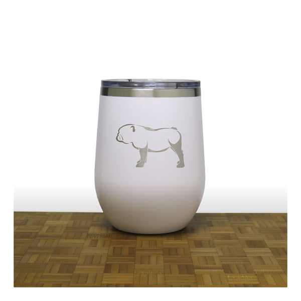 White - Bulldog Design 2 PC 12oz STEMLESS WINE - Copyright Hues in Glass