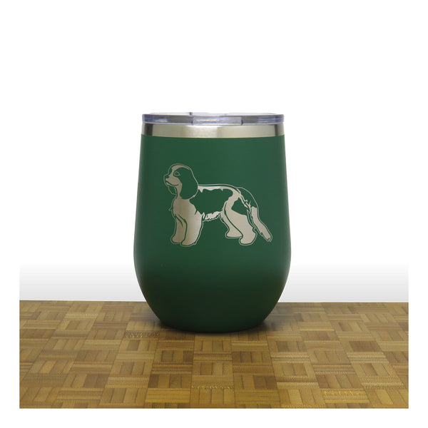 Green - Cavalier King Charles Spaniel PC 12oz STEMLESS WINE - Copyright Hues in Glass