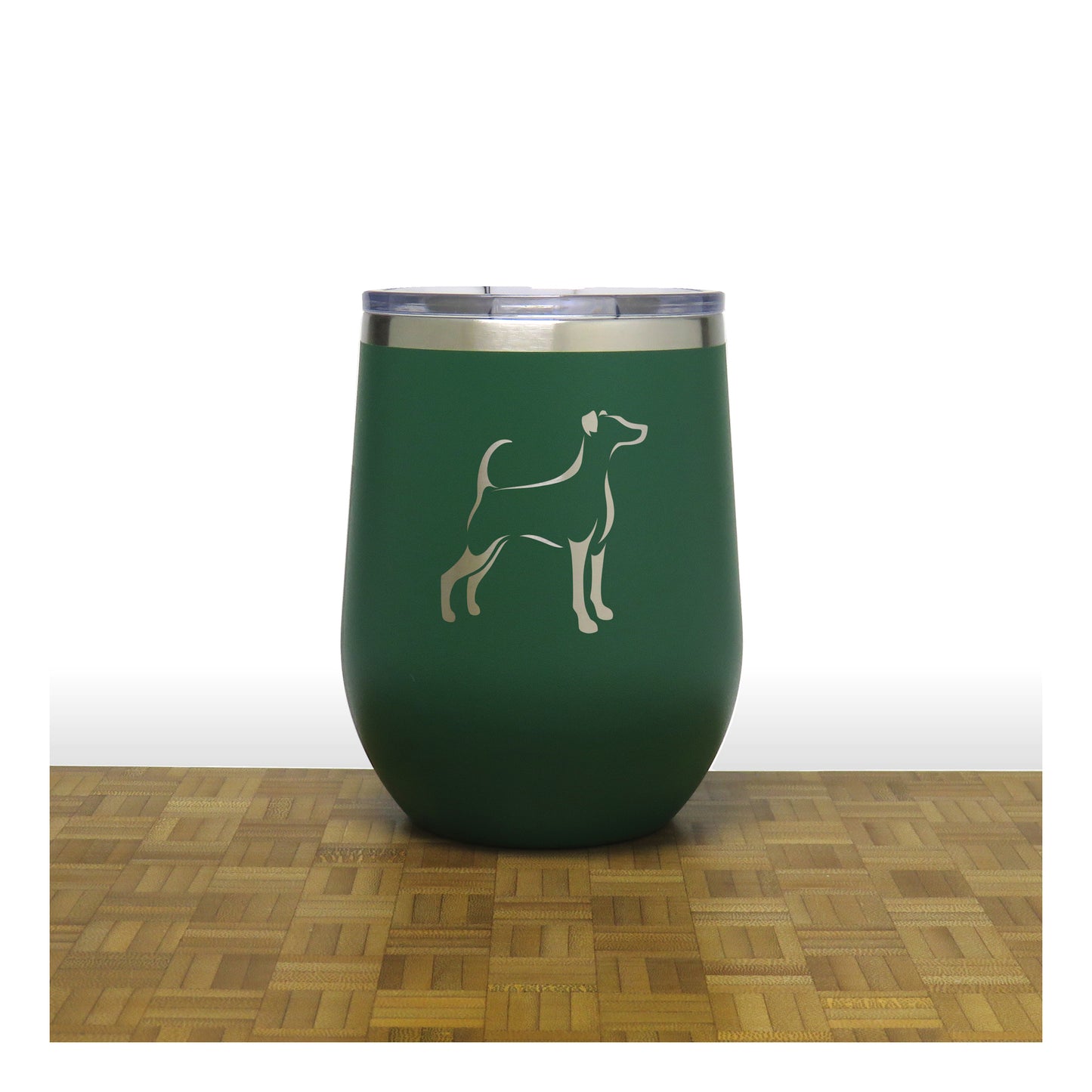 Green - Doberman Design 2 PC 12oz STEMLESS WINE - Copyright Hues in Glass
