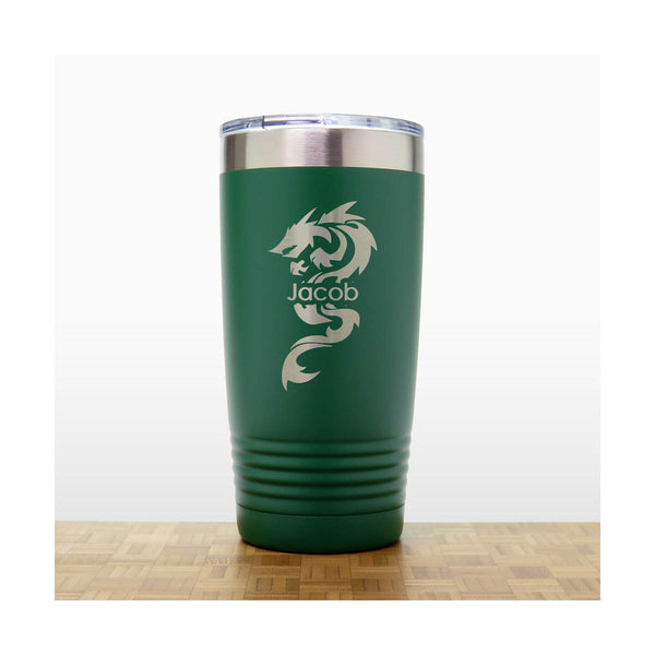 Green - Dragon 20 oz Insulated Tumbler - Design 2 -Copyright Hues in Glass