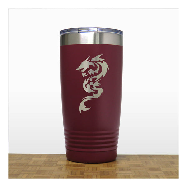 Maroon - Dragon 20 oz Insulated Tumbler - Design 2 -Copyright Hues in Glass