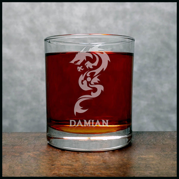 Personalized Dragon Personalized Whisky Glass - Design 2 - Copyright Hues in Glass
