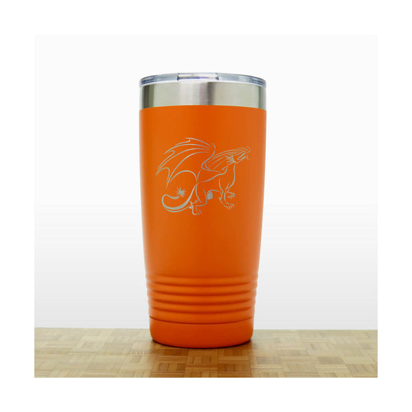 Orange - Dragon 20 oz Insulated Tumbler - Design 3 - Copyright Hues in Glass