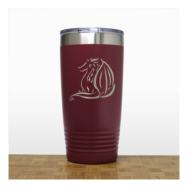 Maroon - Dragon 20 oz Insulated Tumbler - Design 6 - Copyright Hues in Glass