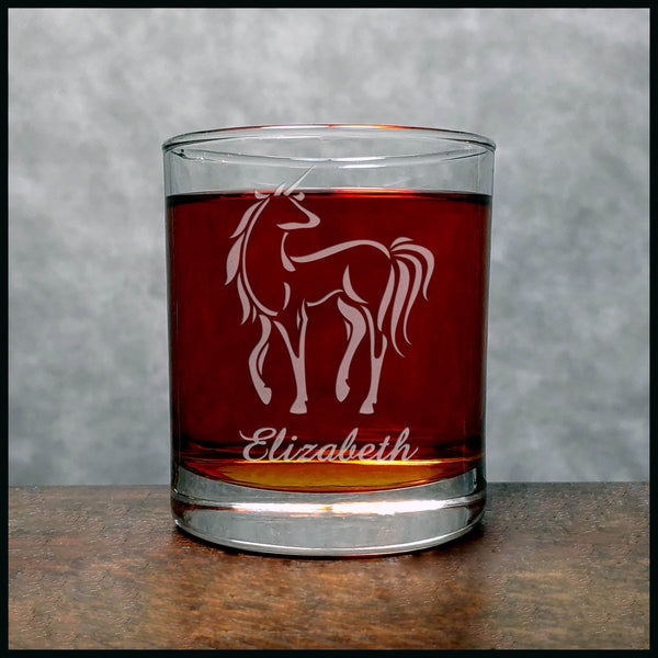 Personalized Unicorn Whisky Glass - Copyright Hues in Glass