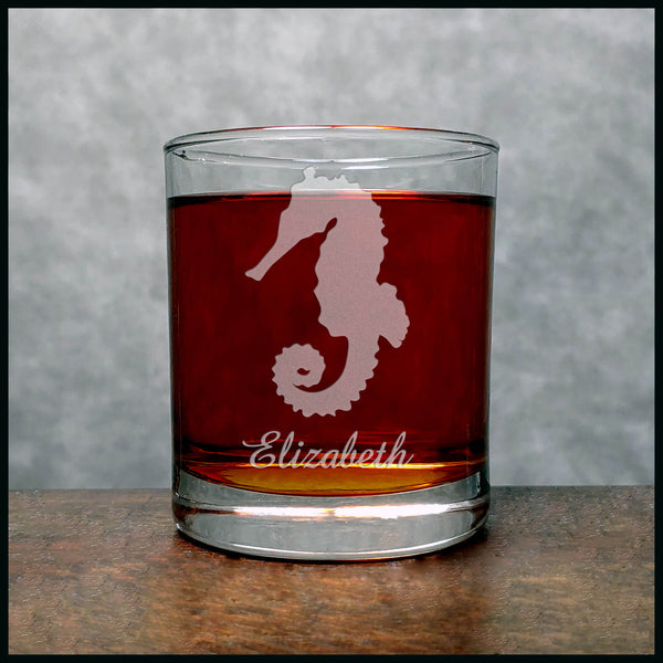 Seahorse Silhouette Personalized Whisky Glass - Copyright Hues in Glass