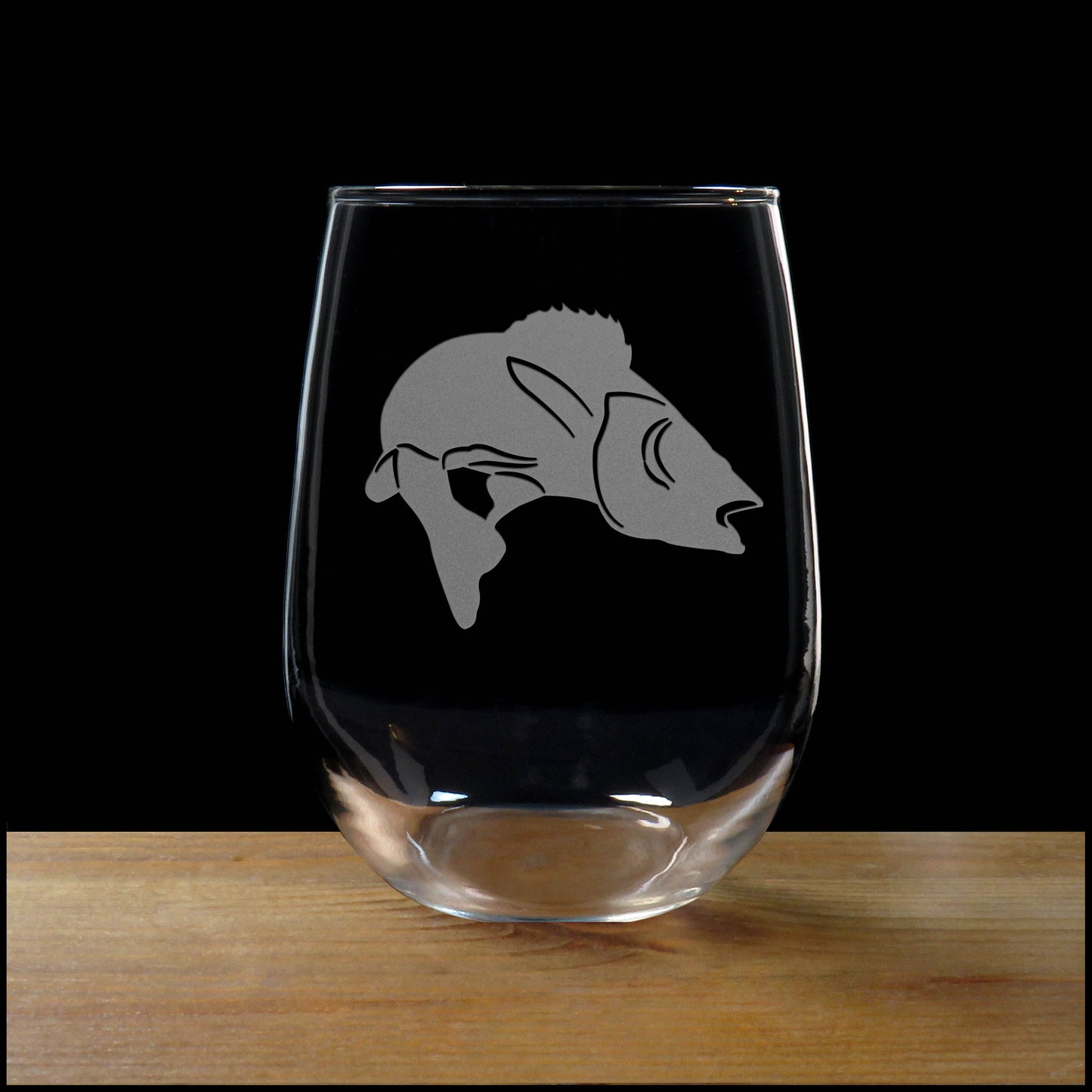 Pickerel Fish Stemless Wine Glass - Copyright Hues in Glass