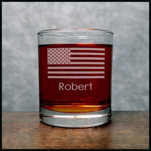 American Flag Personalized  Whiskey Glass - Copyright Hues in Glass