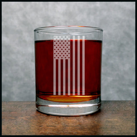 American Flag Whiskey Glass - Design 2 - Copyright Hues in Glass