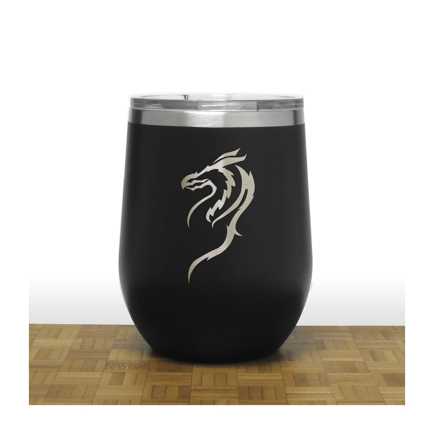 Black - Dragon PC 12oz STEMLESS WINE - Copyright Hues in Glass