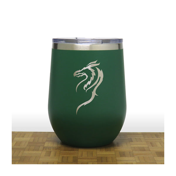 Green - Dragon PC 12oz STEMLESS WINE - Copyright Hues in Glass