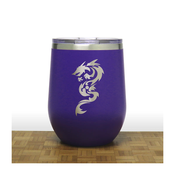 Purple - Dragon Design 2 PC 12oz STEMLESS WINE - Copyright Hues in Glass
