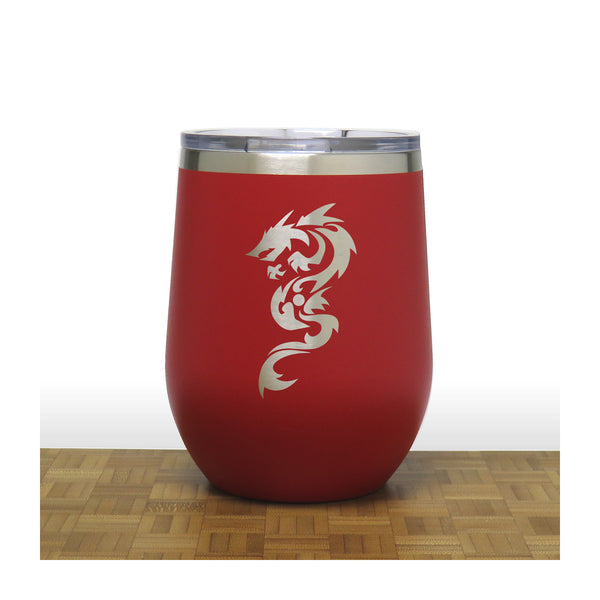 Red - Dragon Design 2 PC 12oz STEMLESS WINE - Copyright Hues in Glass
