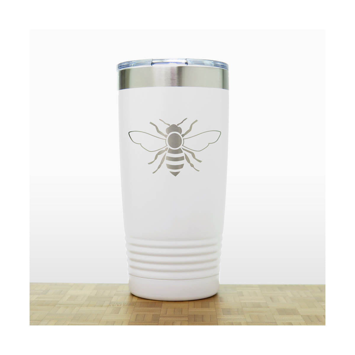 White - Bee 20 oz Insulated Tumbler - Copyright Hues in Glass