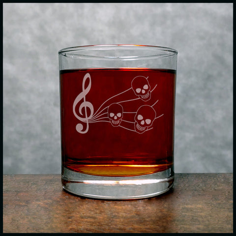 Music Staff, Skull Notes Whisky Glass - Copyright Hues in Glass