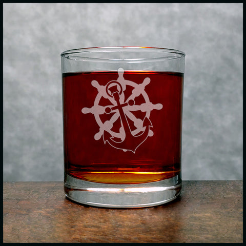 Anchor and Wheel Whisky Glass - Design 2 - Copyright Hues in Glass