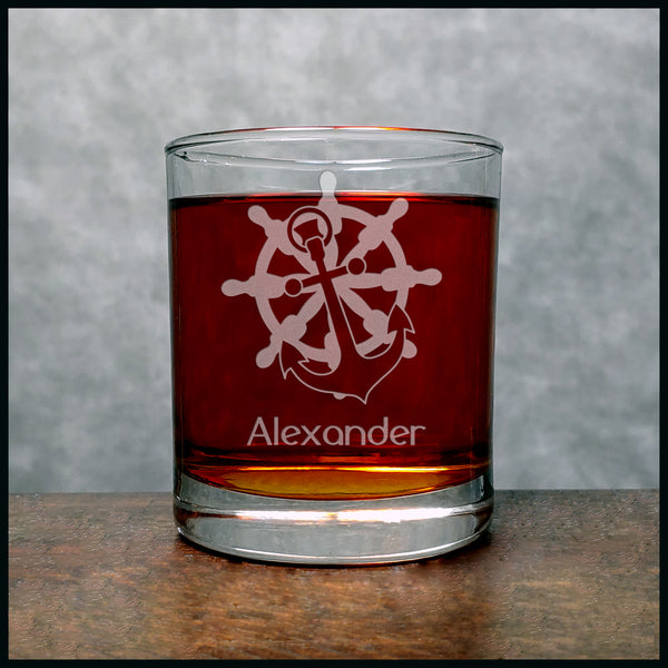 Anchor and Wheel Personalized Whisky Glass - Design 2 - Copyright Hues in Glass