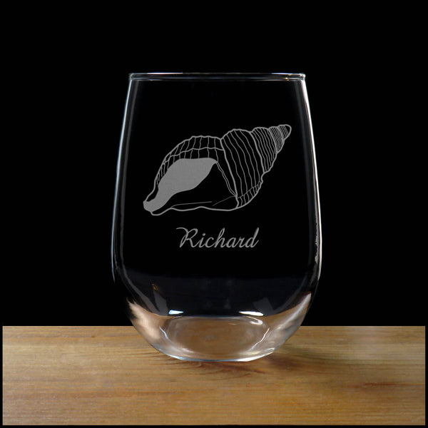 Sea Shell Personalized Stemless Wine Glass - Copyright Hues in Glass