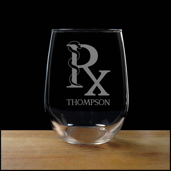 Personalized Pharmacist Rx Stemless Wine Glass - Copyright Hues in Glass