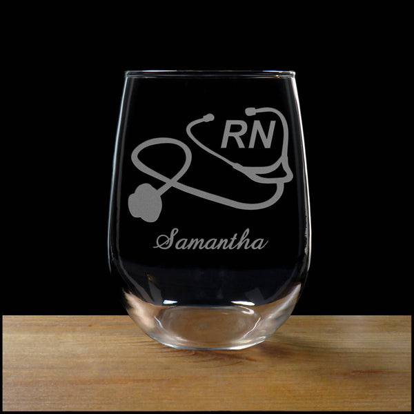 Personalized Registered Nurse Personalized Stemless Wine Glass - Copyright Hues in Glass