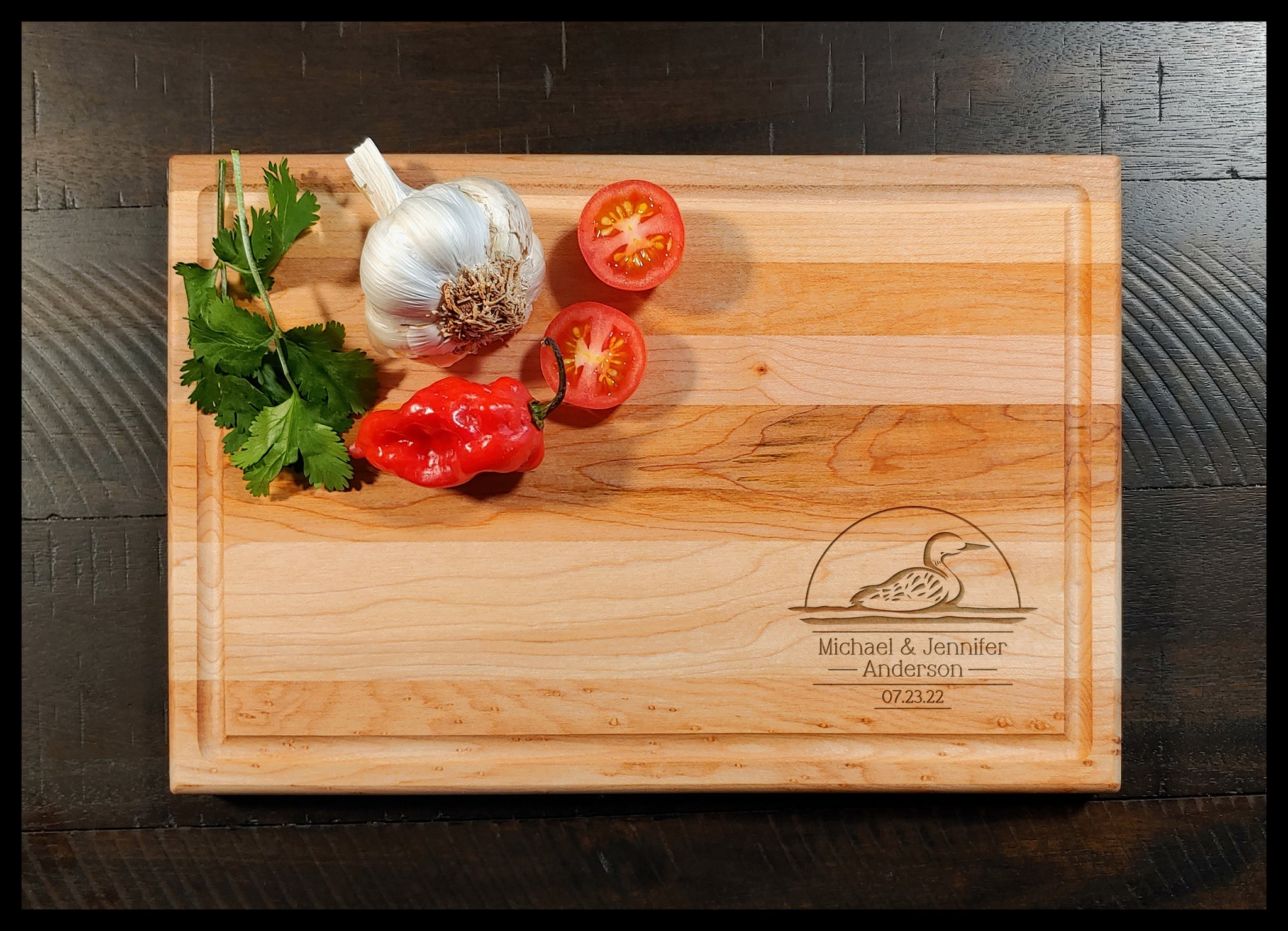 Loon Rectangular Maple Cutting Board - Copyright Hues in Glass