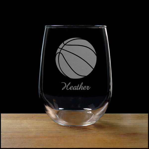 Basketball Stemless Wine Glass - Copyright Hues in Glass Basketball Stemless Wine Glass - Copyright Hues in Glass