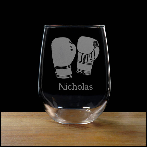 Personalized  Boxing Stemless Wine Glass - Copyright Hues in Glass