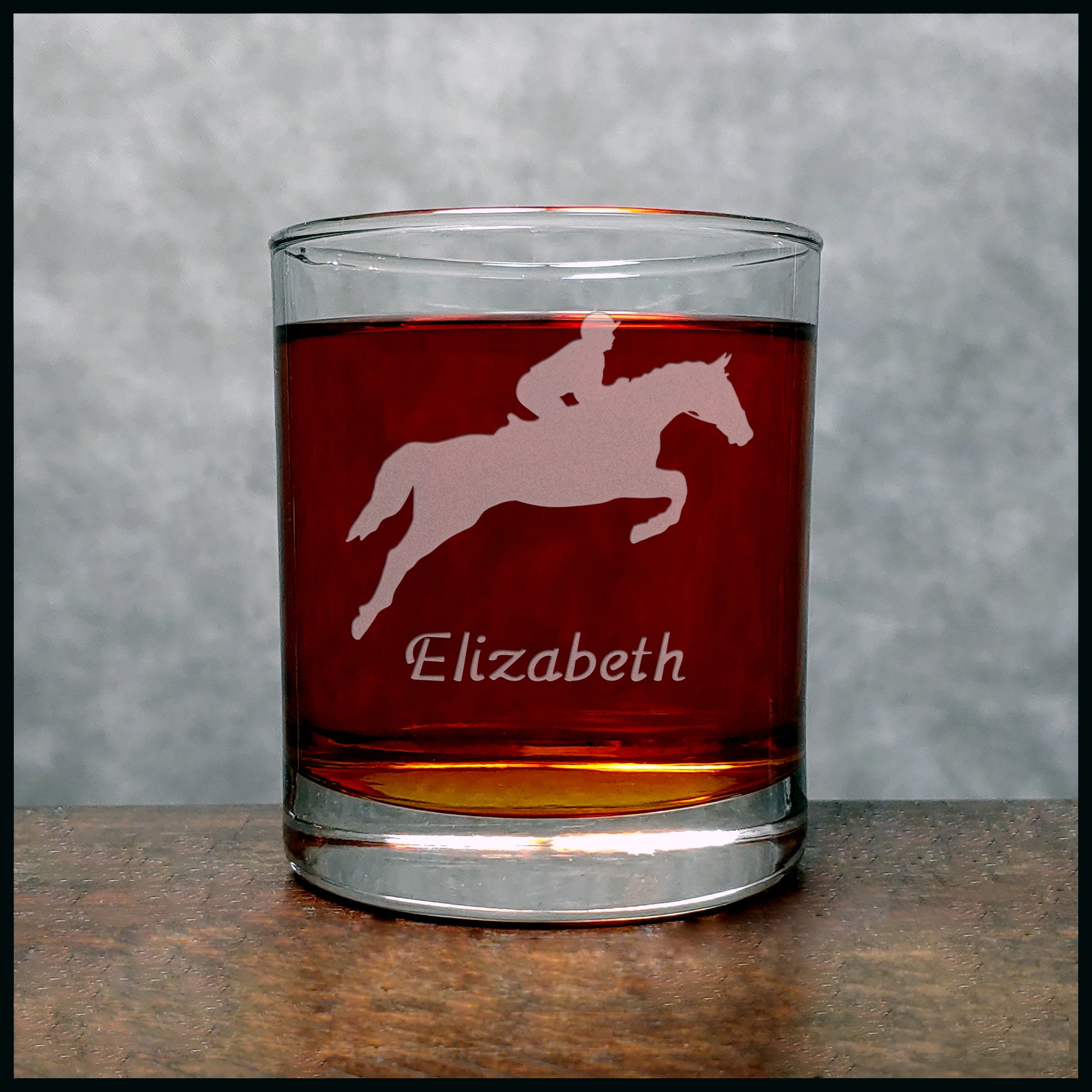 Horse and Rider Personalized Whisky Glass - Copyright Hues in Glass