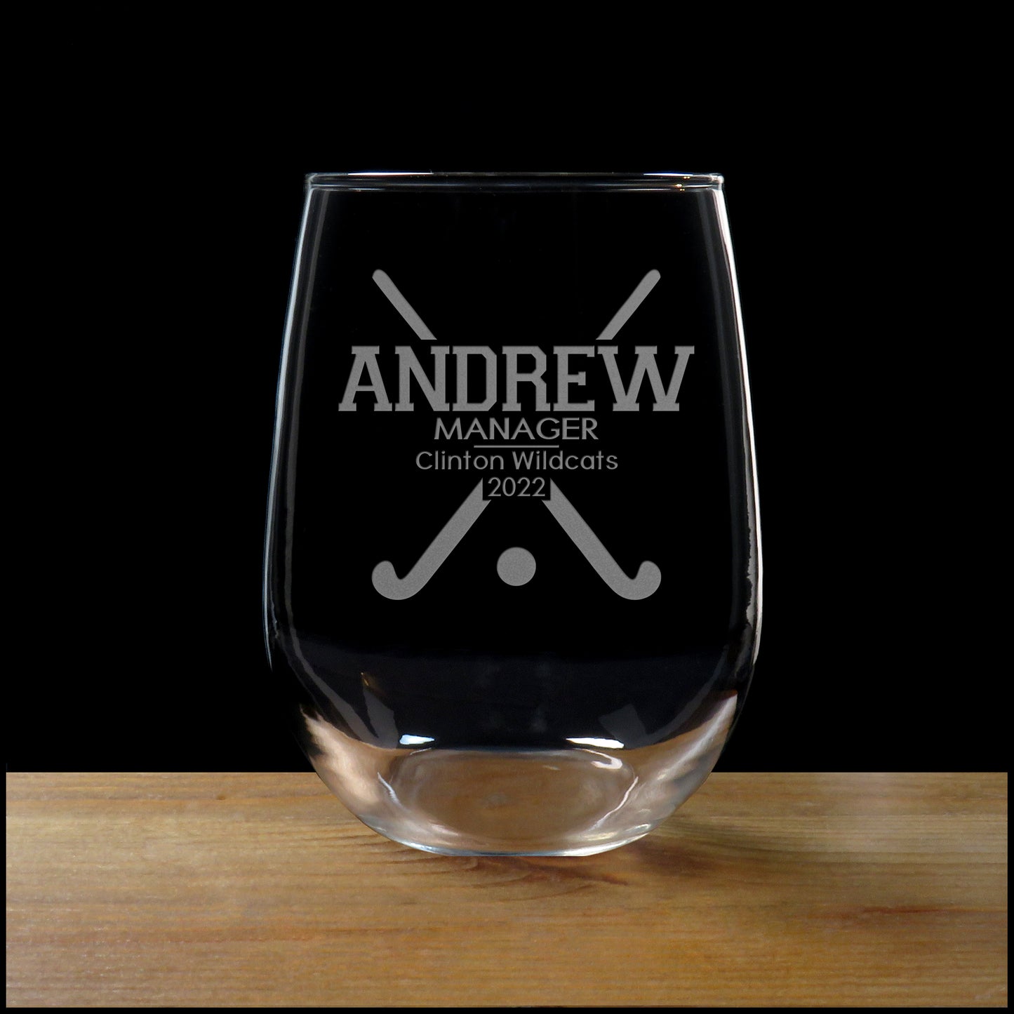 Field Hockey Manager 17oz Engraved Stemless Wine Glass - Deeply Etched  Glass - Personalized Gift - Free Personalization