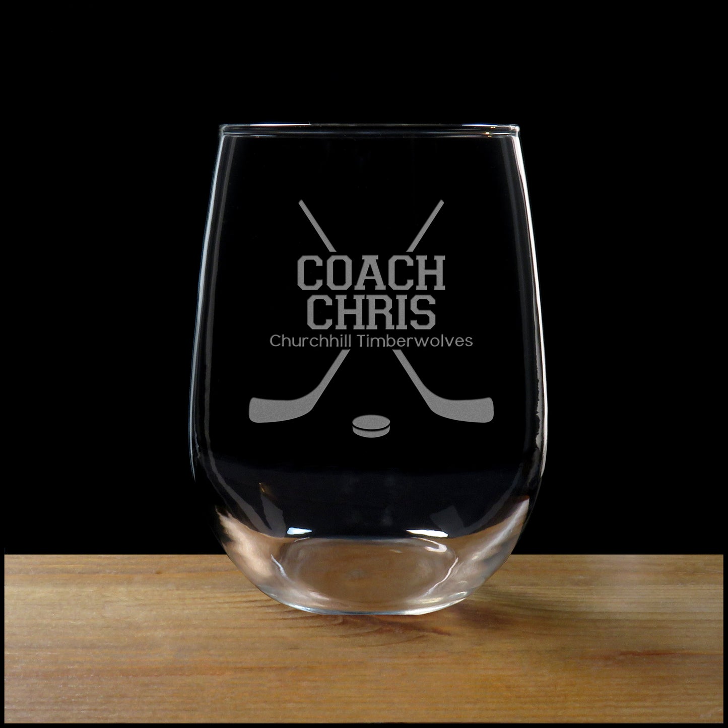 Hockey Coach Stemless Wine Glass - Copyright Hues in Glass