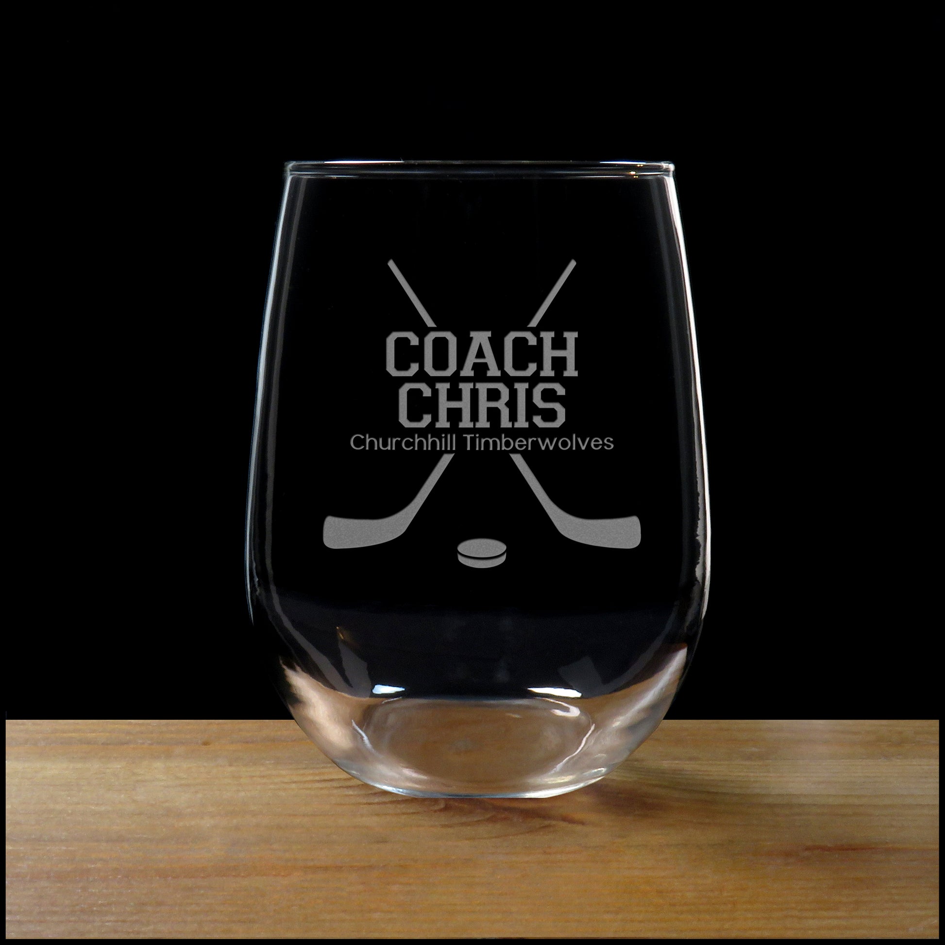 Hockey Coach Stemless Wine Glass - Copyright Hues in Glass