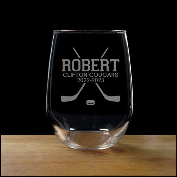 Hockey Player Stemless Wine Glass - Copyright Hues in Glass