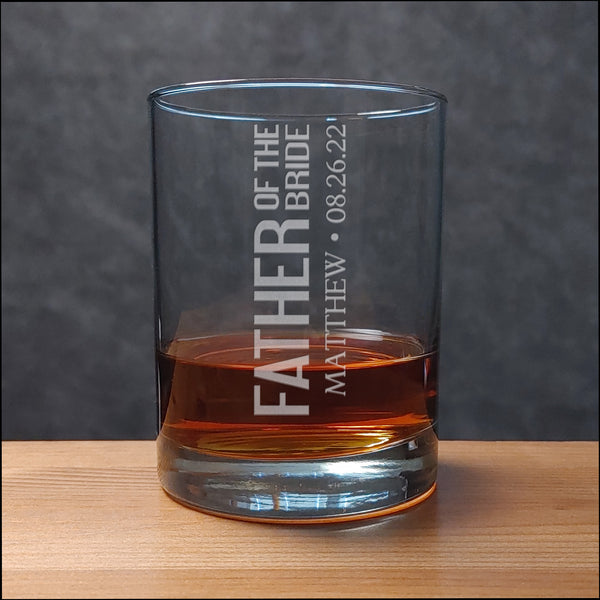 Father of the Bride Whiskey Glass - copyright Hues in Glass