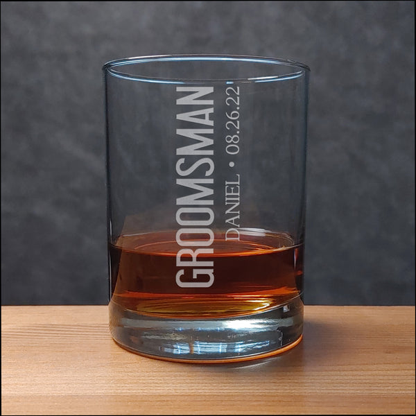 Groomsman Whiskey Glass - copyright Hues in Glass